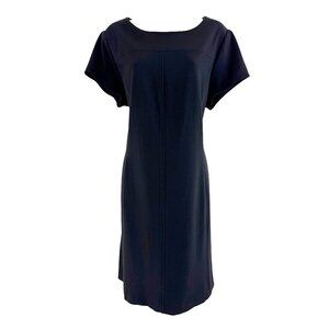 Chico's Size 3 = XL/16 Black Ponte Knit Short Sleeve Shift Sheath Dress Classic